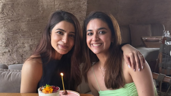 Samantha Ruth Prabhu and Keerthy Suresh pose together after a lunch date.