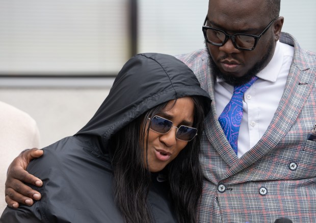 The maternal grandmother of Montrell Williams, speaks during a press conference outside the 40th Pct. Monday, June 16, 2025 in the Bronx, New York. (Barry Williams/ New York Daily News)