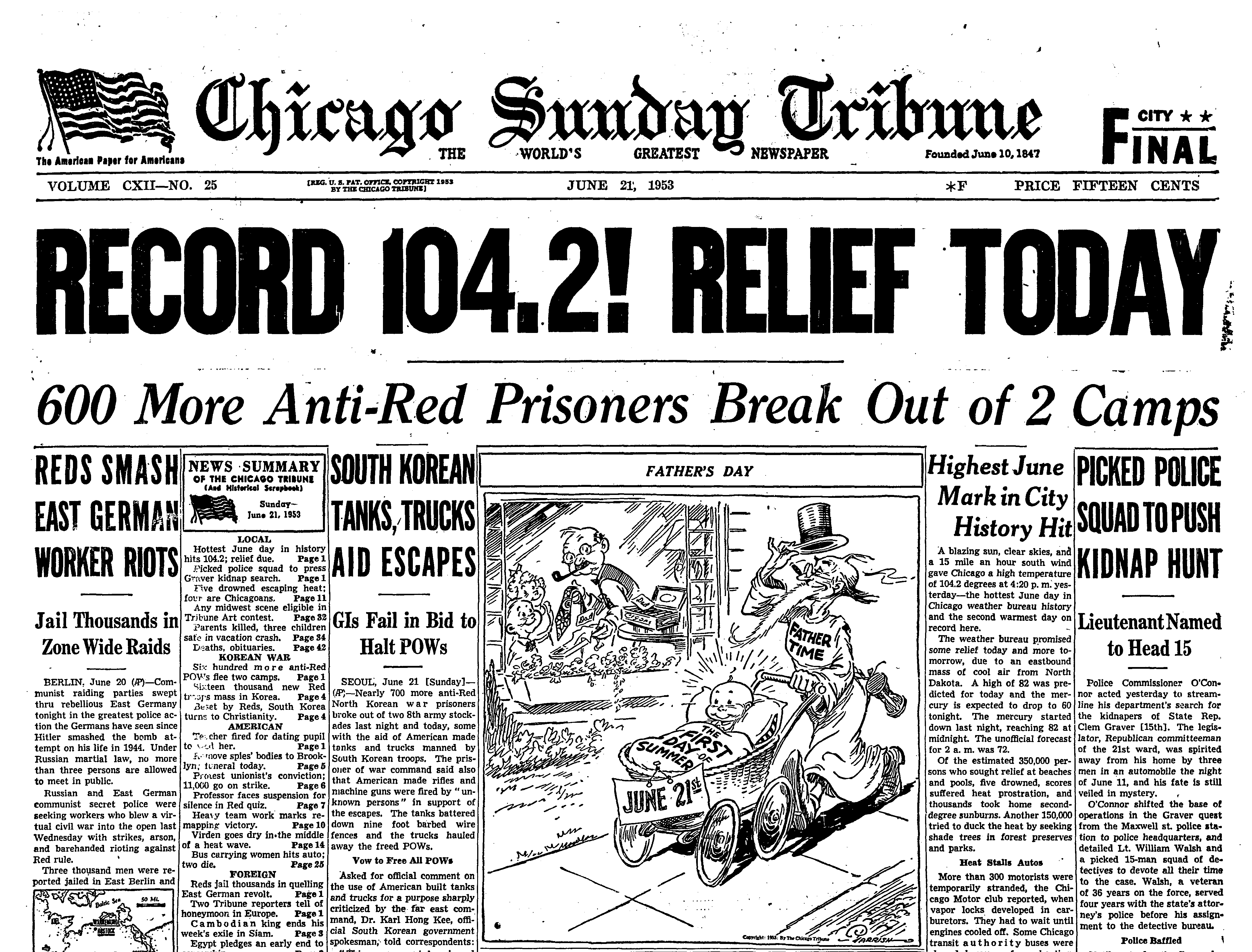 The front page of the Chicago Tribune on June 20, 1953