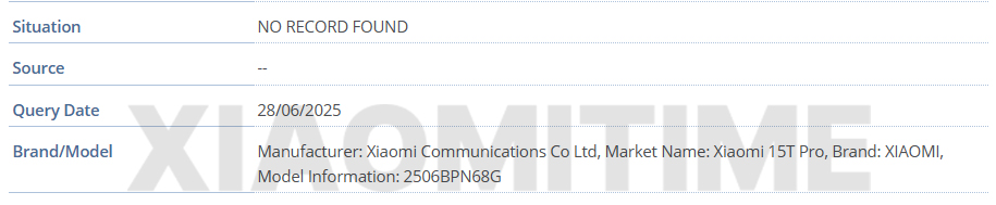 Xiaomi 15T Pro just hit the GSMA database 2 Xiaomi 15T Pro IMEI