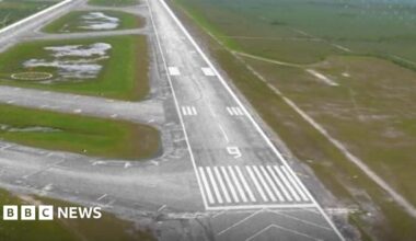 Map shows two graphics showing maps of Florida and the US and then a surveillance picture of the Dade-Collier airport