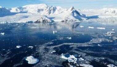 Antarctica with icebergs