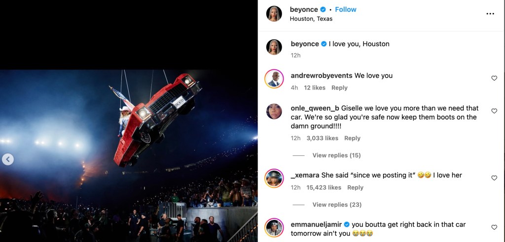 Beyoncé Briefly Dangles Over Houston Crowd As Flying Car Malfunctions