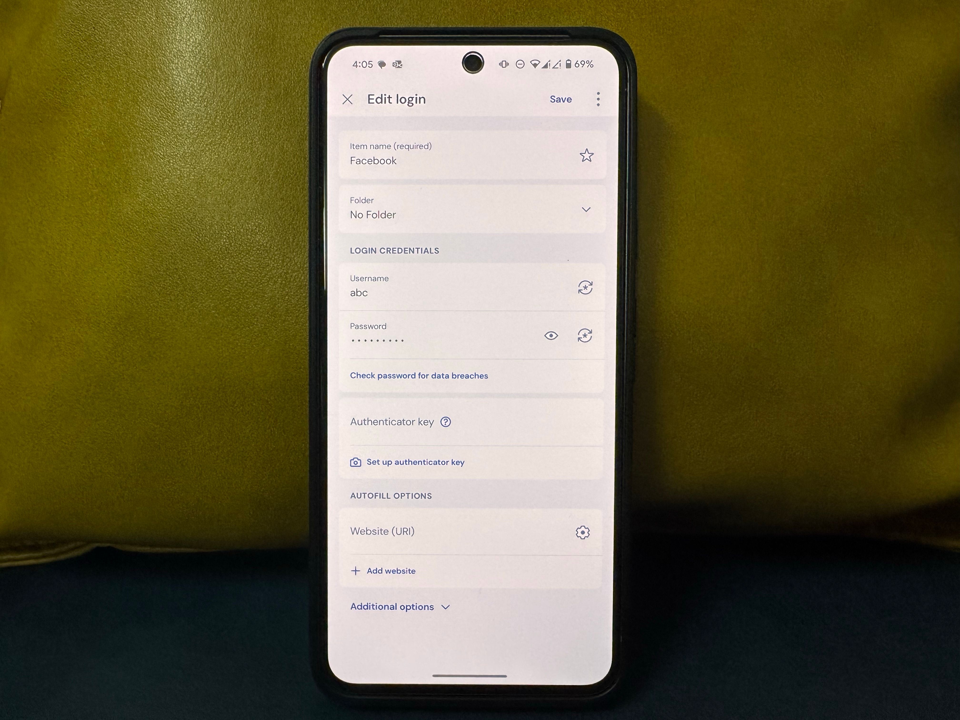 Add login details in Bitwarden