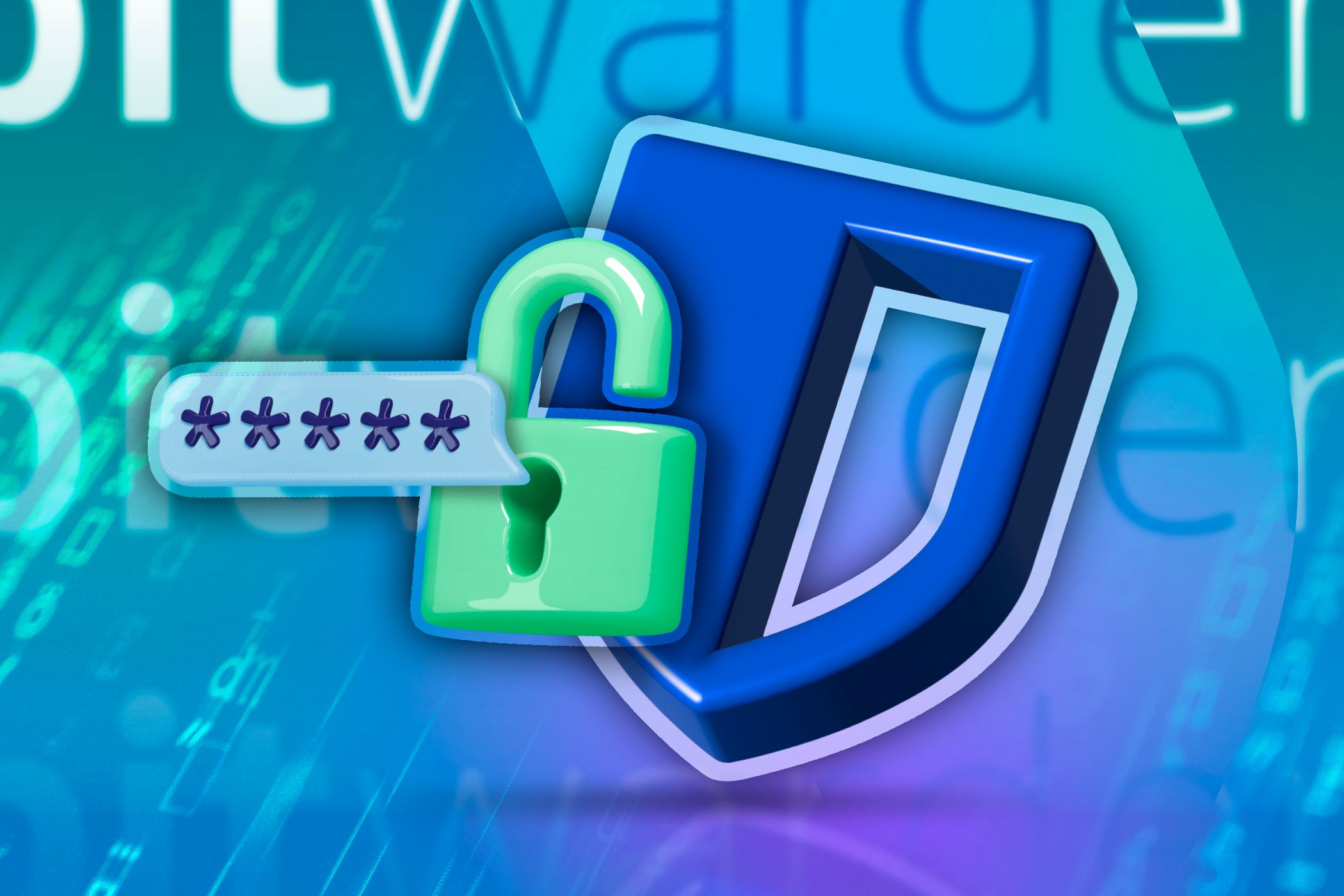 Bitwarden logo with a padlock and a password.