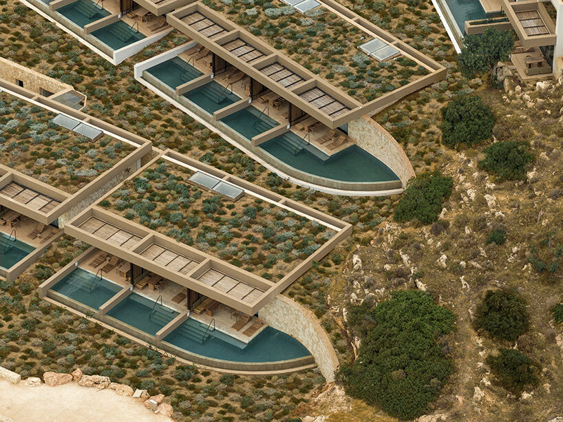 block722 sculpts JW marriott's crete resort into the landscape using stone from the site