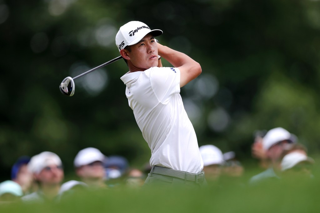 Collin Morikawa golfing at the Travelers Championship.