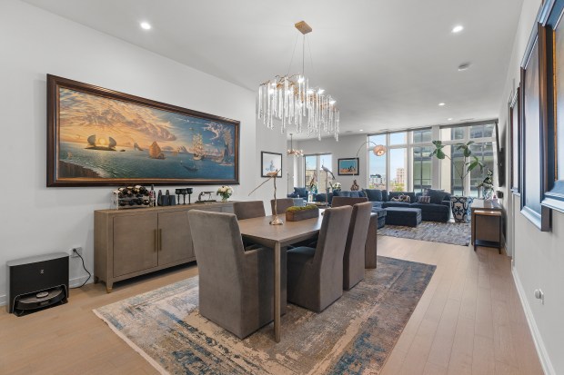 The condo at 2773 Hampden Court, Unit PH03, in Lincoln Park, has a rooftop deck with an outdoor kitchen and murals on two of the terrace walls. (Kurt Cichowski)