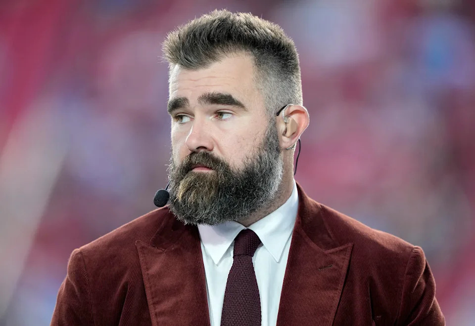 SANTA CLARA, CALIFORNIA - DECEMBER 30: Jason Kelce, ESPN analyst, looks on before the Detroit Lions take on the San Francisco 49ers at Levi's Stadium on December 30, 2024 in Santa Clara, California. (Photo by Thearon W. Henderson/Getty Images)Thearon W&period; Henderson&sol;Getty Images