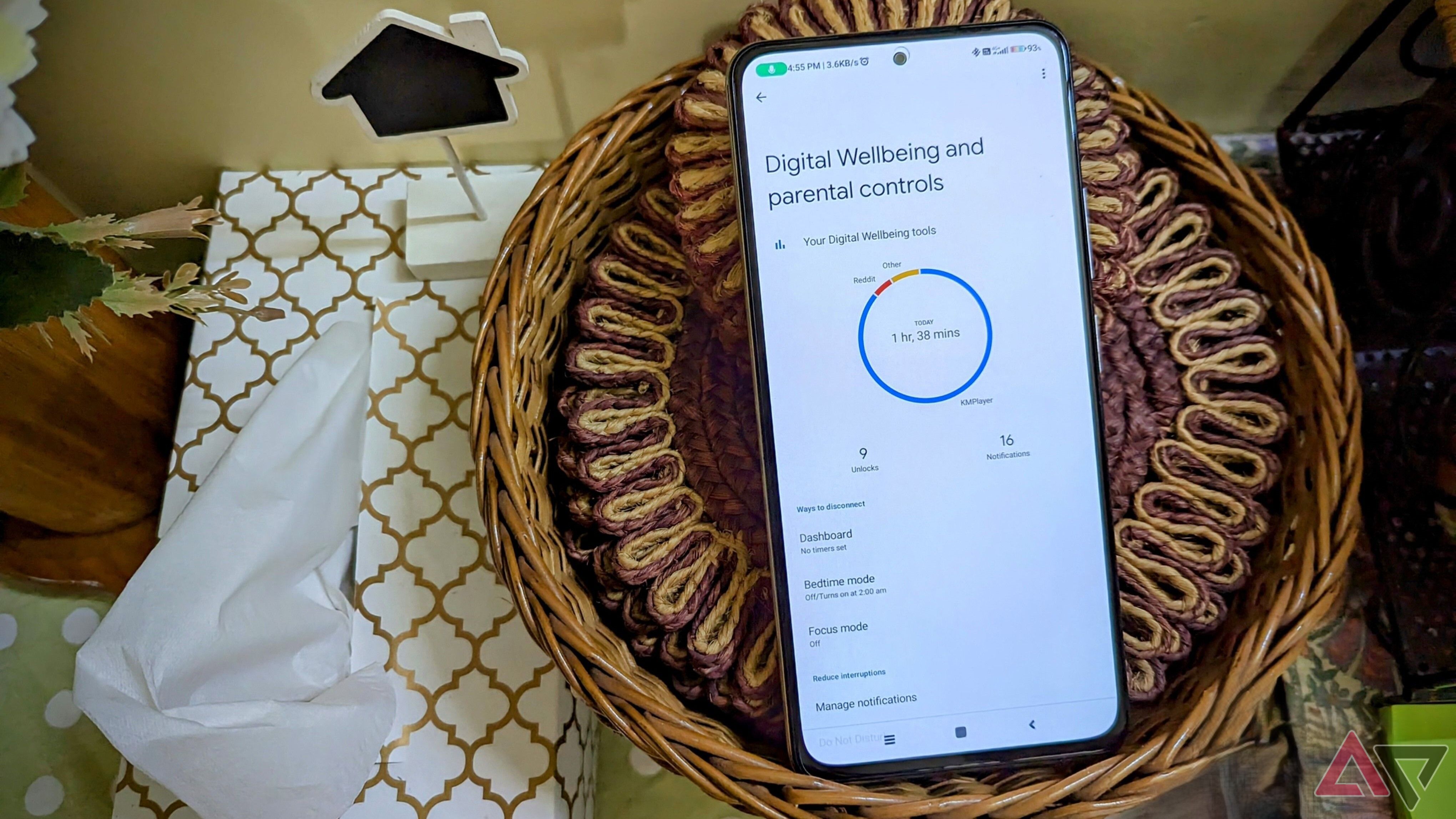Digital Wellbeing showing in phone screen in basket