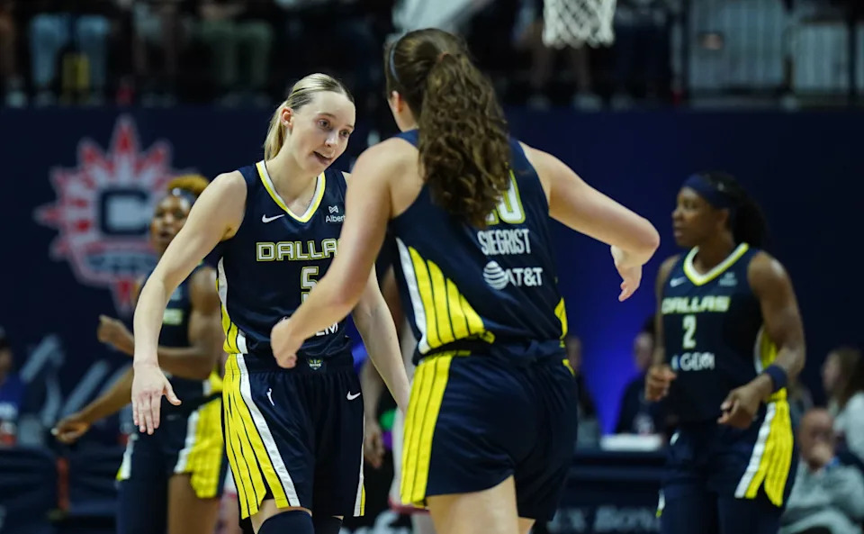 Dallas Wings guard Paige Bueckers and forward Maddy Siegrist during a game. David Butler II-Imagn Images