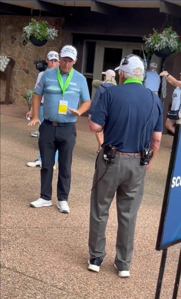 Padraig Harrington going at it with NBC on-course analyst Roger Maltbie. Brett Forrest/X