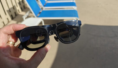 Xreal One Pro smart glasses with an Xreal Eye camera attached