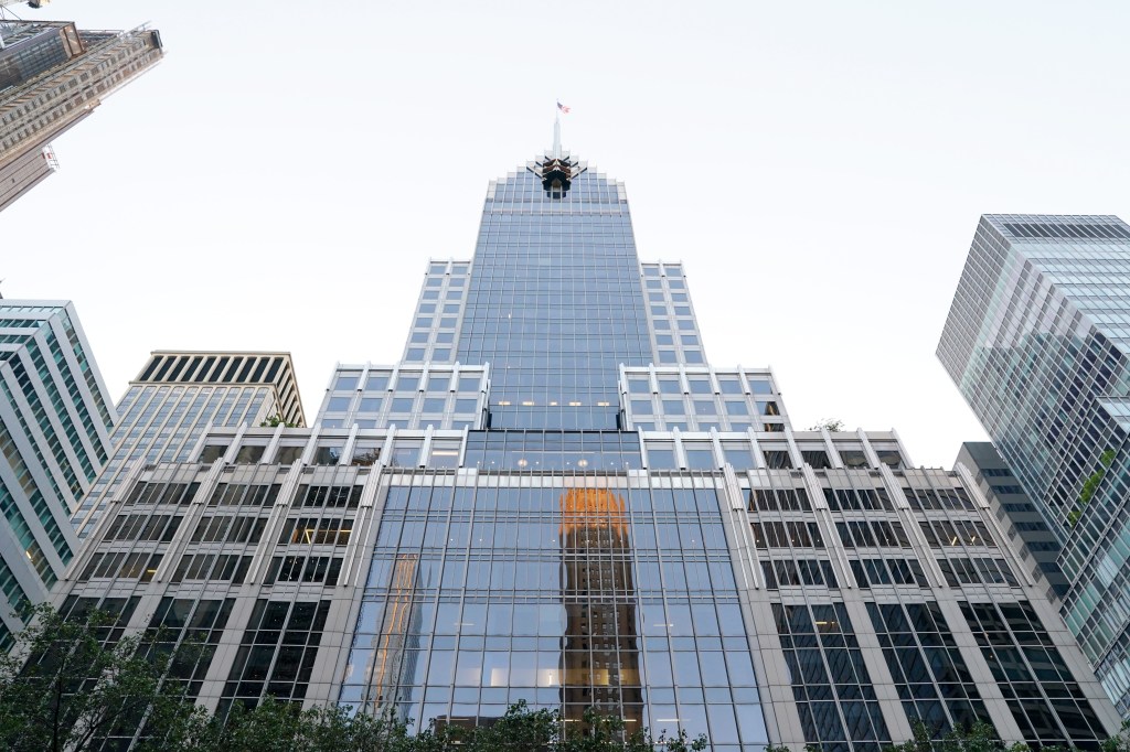 Low-angle view of 320 Park Avenue in New York City.