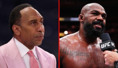 Split image of Stephen A. Smith and Jon Jones at UFC 309