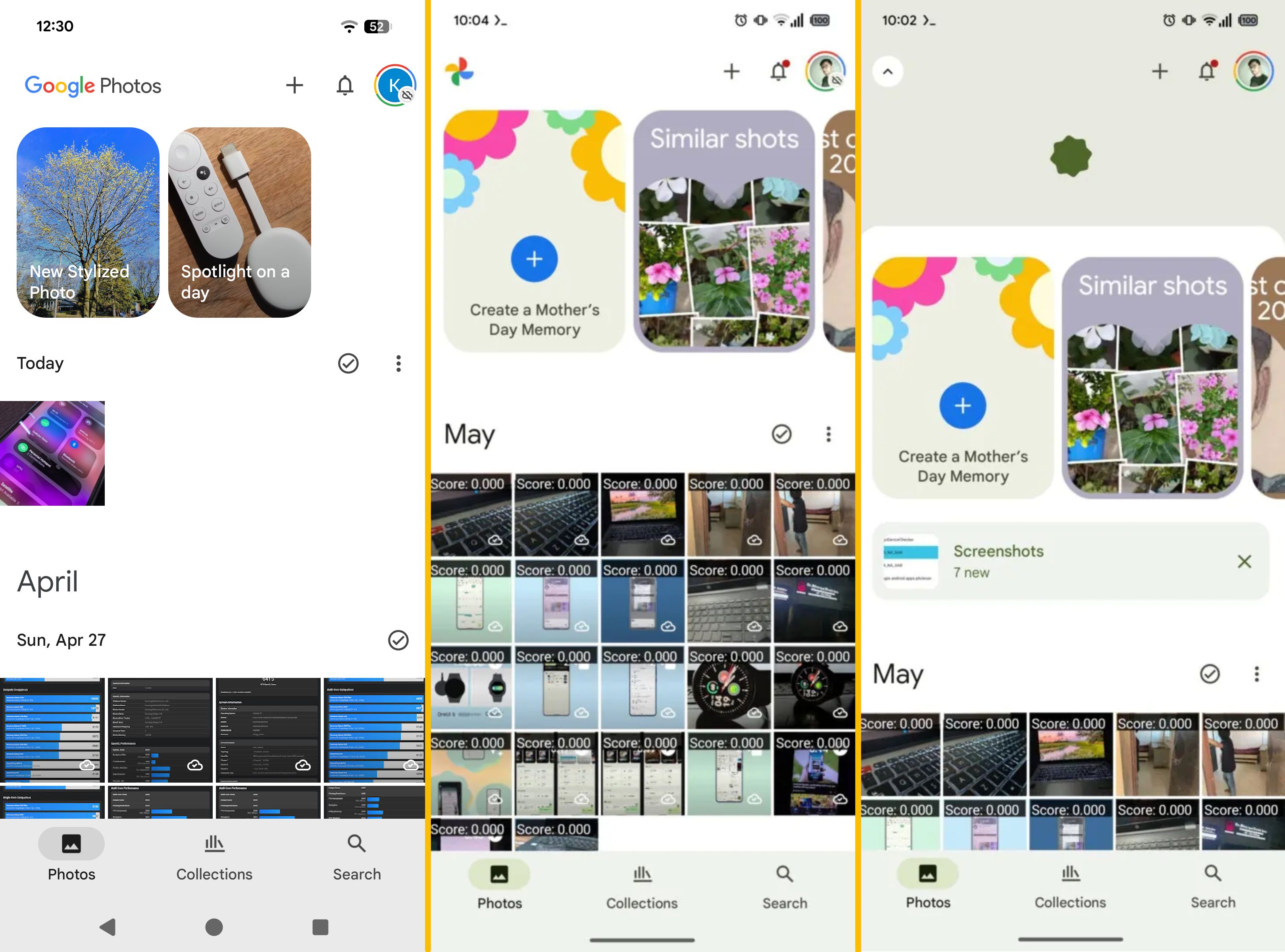 Screenshots highlighting Google Photos' current and upcoming UI.