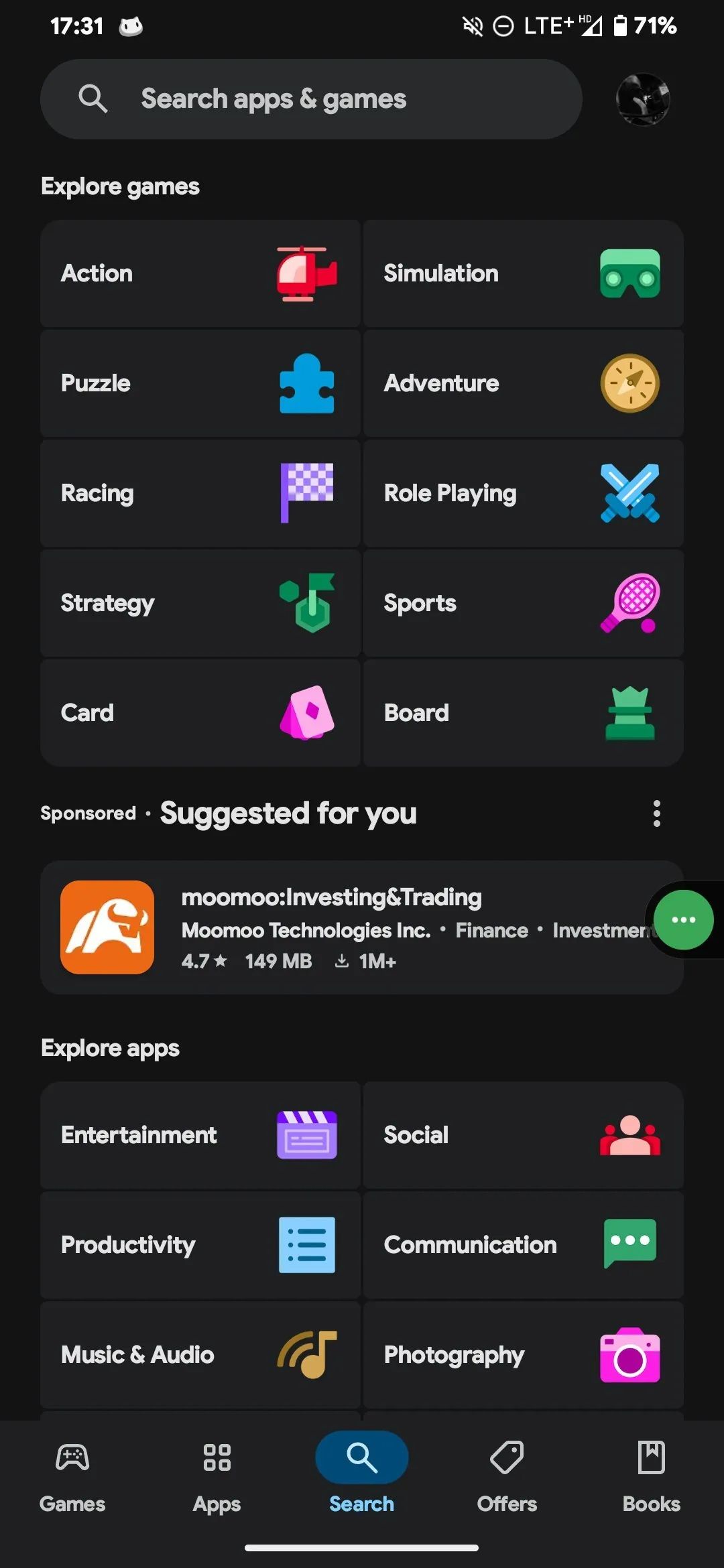 The new search tab in Google Play Store.