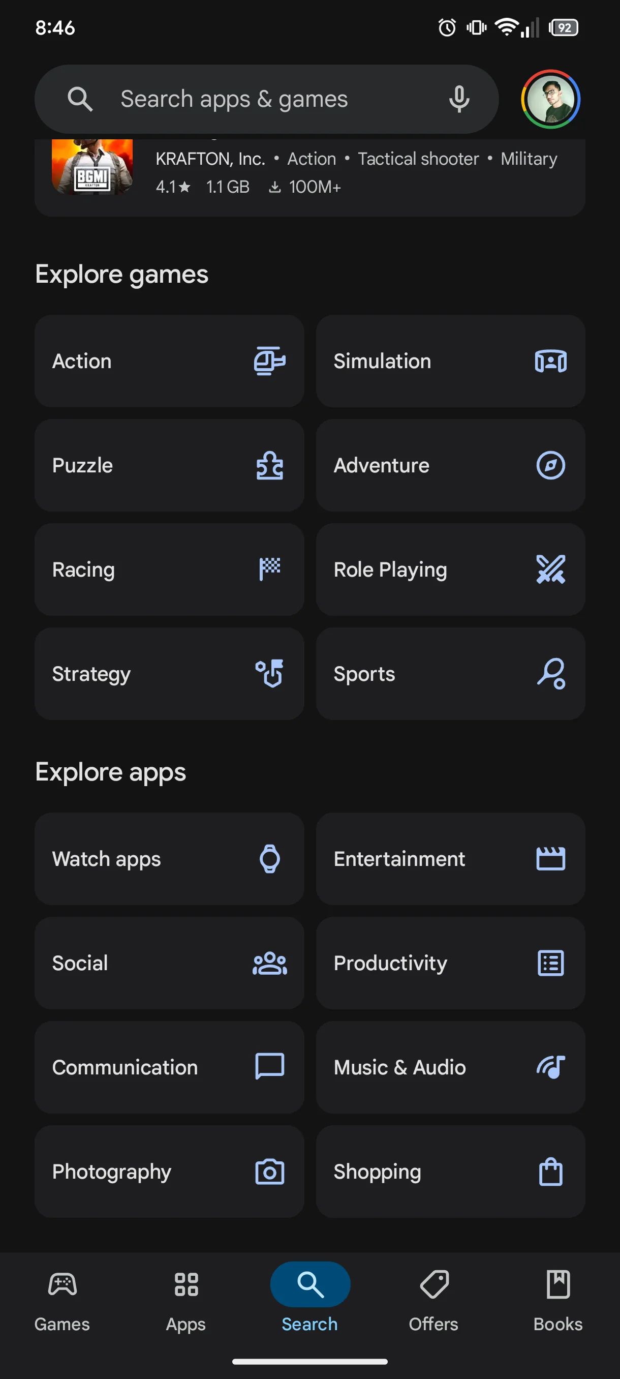 The old search tab in Google Play Store.