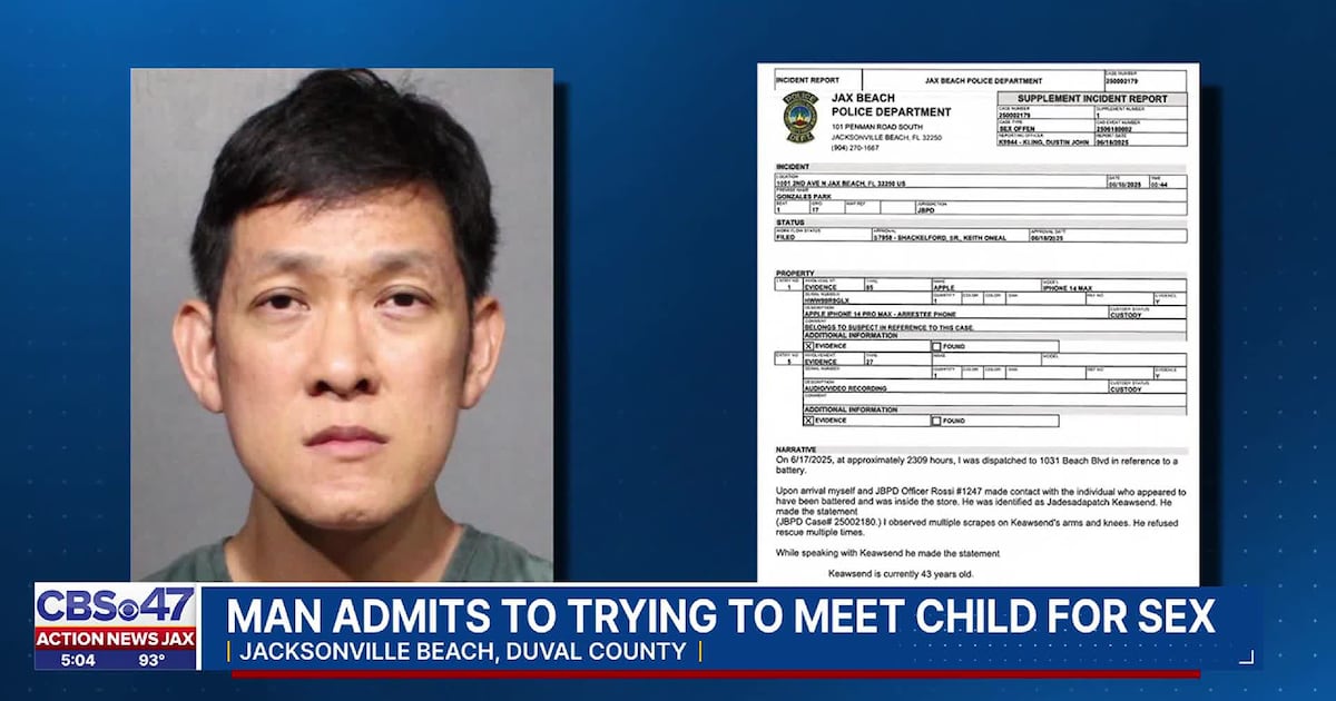 Man attacked while trying to meet child for sex in Jax Beach, arrested after calling 911 – Action News Jax