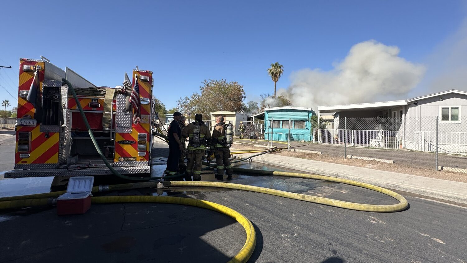 A mobile home fire in west Phoenix on Sunday afternoon left more than 30 individuals displaced. (Ph...