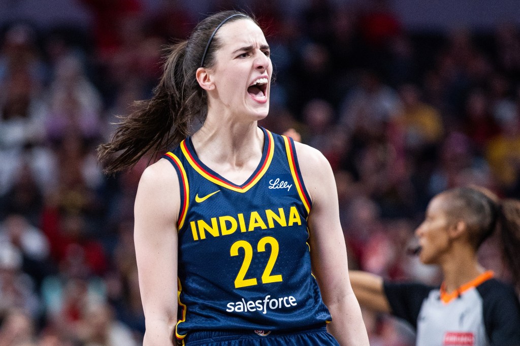 Caitlin Clark #22 of the Indiana Fever celebrates.