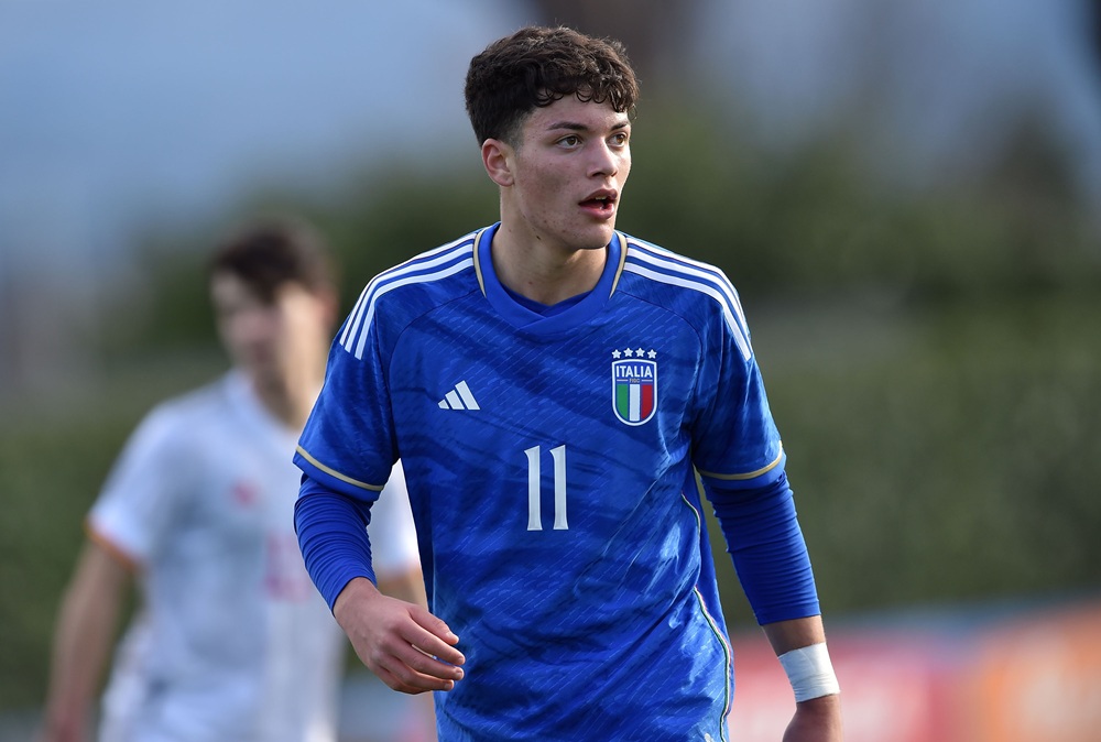 FLORENCE, ITALY: Emanuele Rao of Italy U17 looks on during the International Friendly match between Italy U17 and Spain U17 on January 25, 2023. (P...