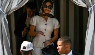 Lauren Sanchez leaves the Aman Hotel on her wedding day with Amazon's founder Jeff Bezos, in Venice on June 27, 2025.