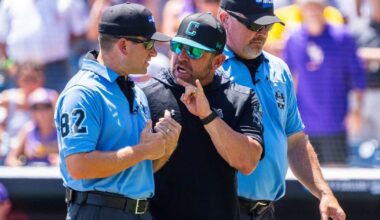 College World Series live updates: Coastal Carolina-LSU tied, Chanticleers coach Kevin Schnall ejected