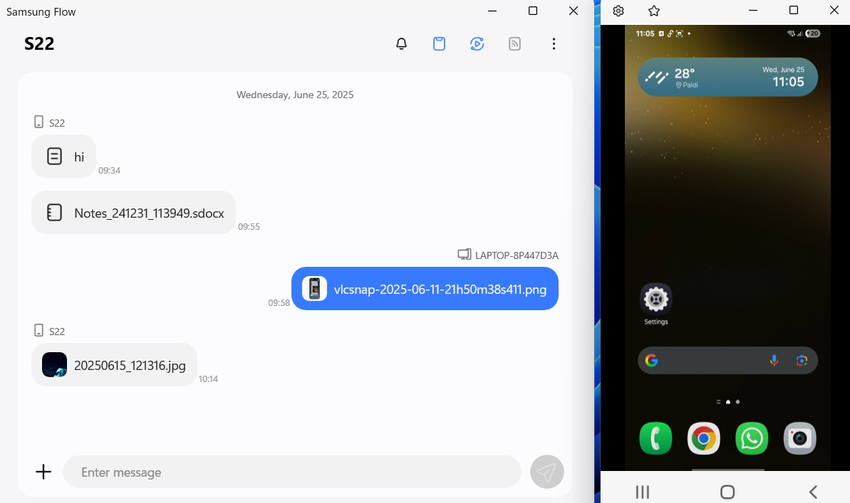 Mirror Galaxy phone screen to PC using Samsung Flow app