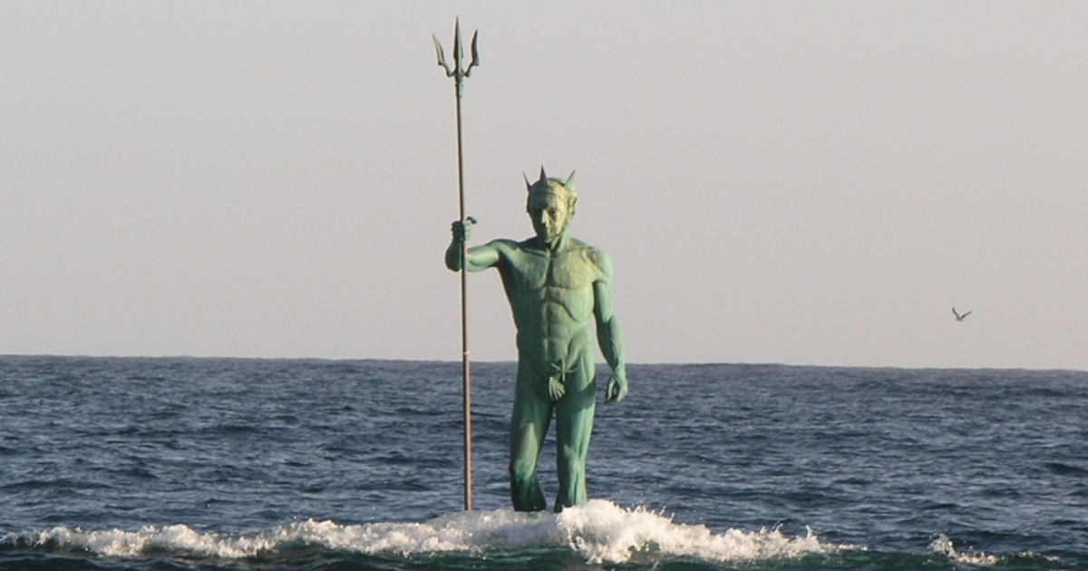 Neptune Sculpture Shows the Roman God Emerging From the Sea