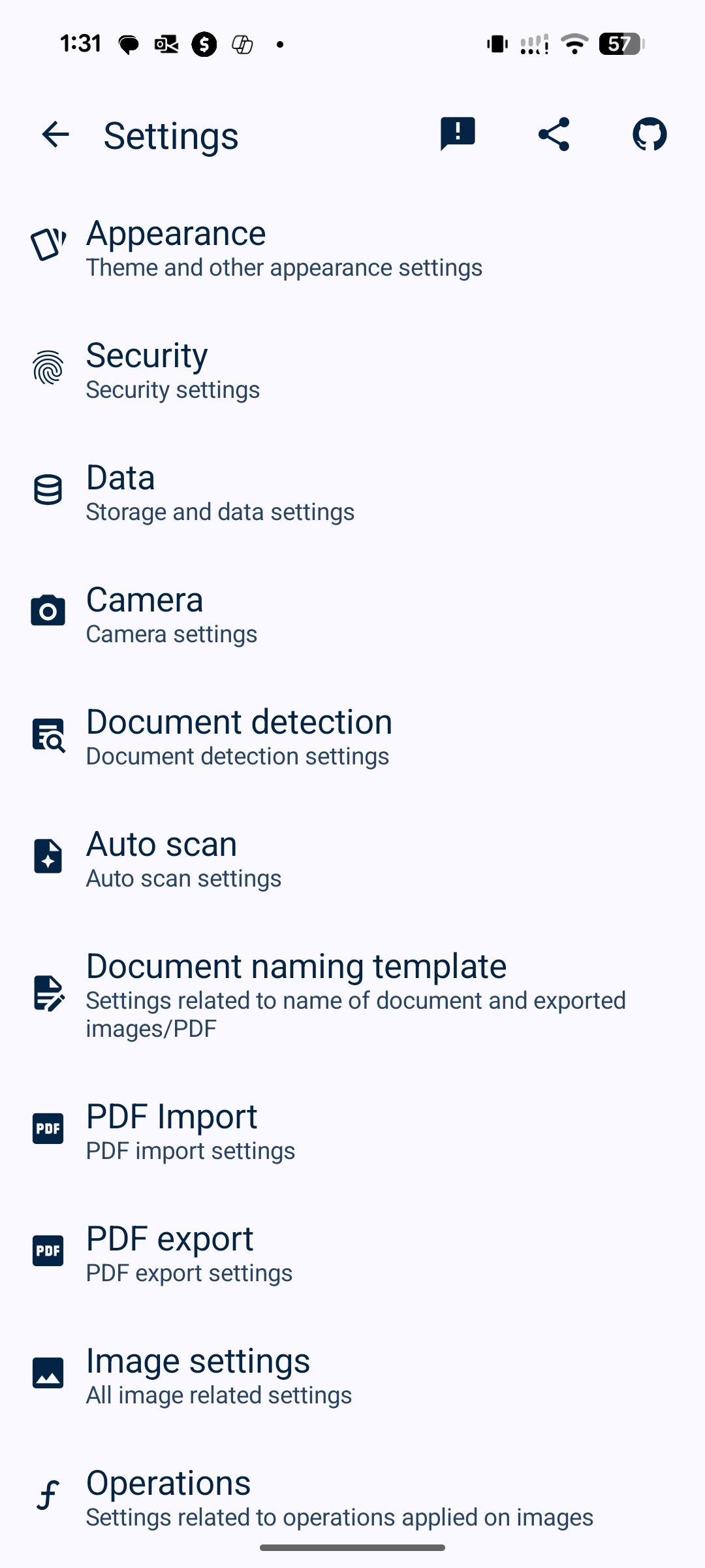 OSS document scanner settings