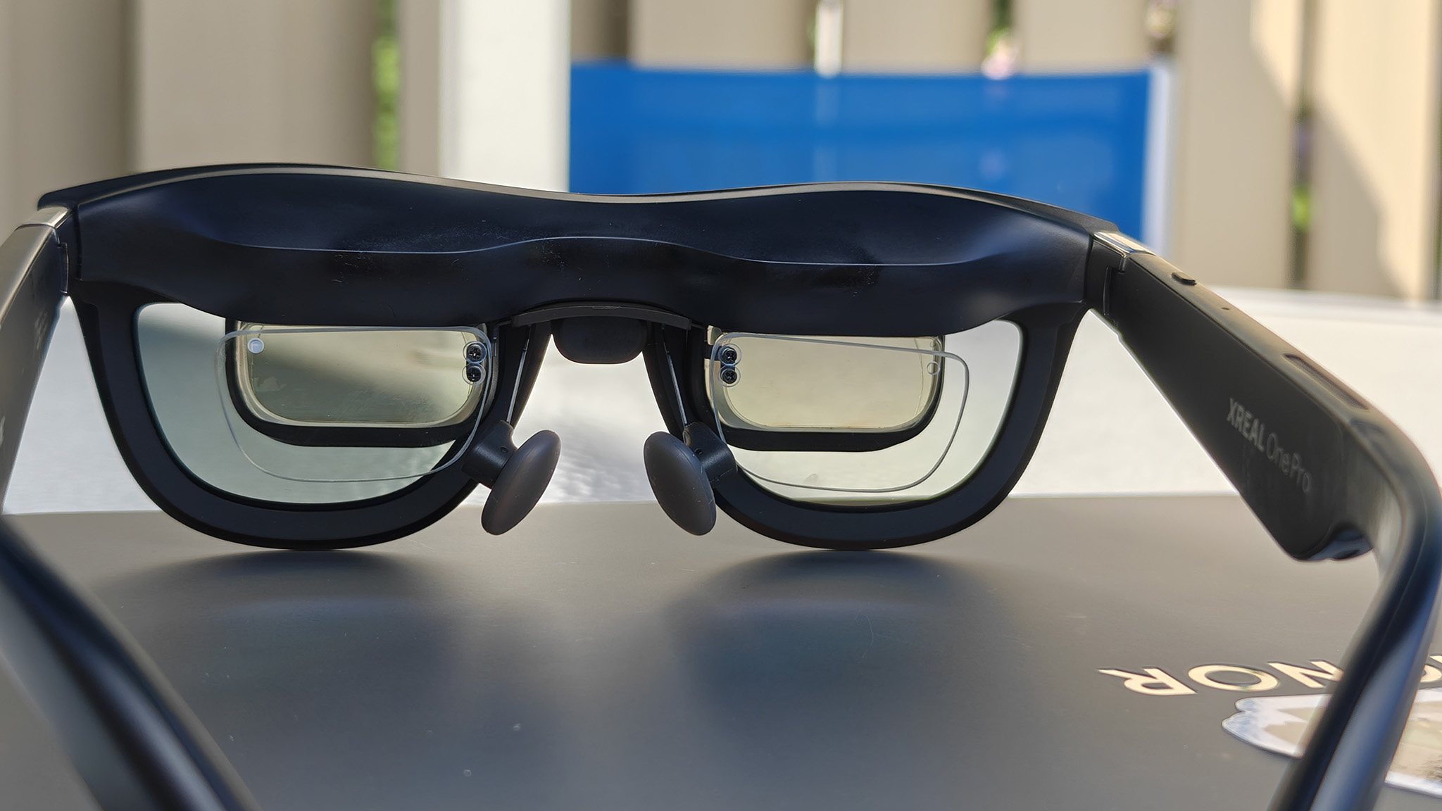 Xreal One Pro smart glasses with an Xreal Eye camera and HonsVR prescription lenses attached