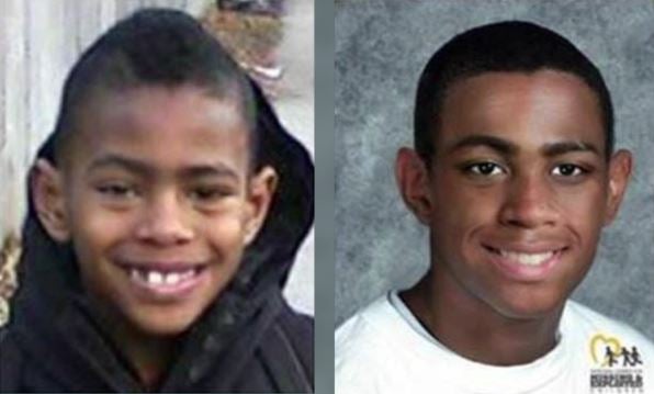 Left: Patrick Alford Jr., 7, in 2010; Right: A digitally produced age progression photo showing what Patrick may look like today 
