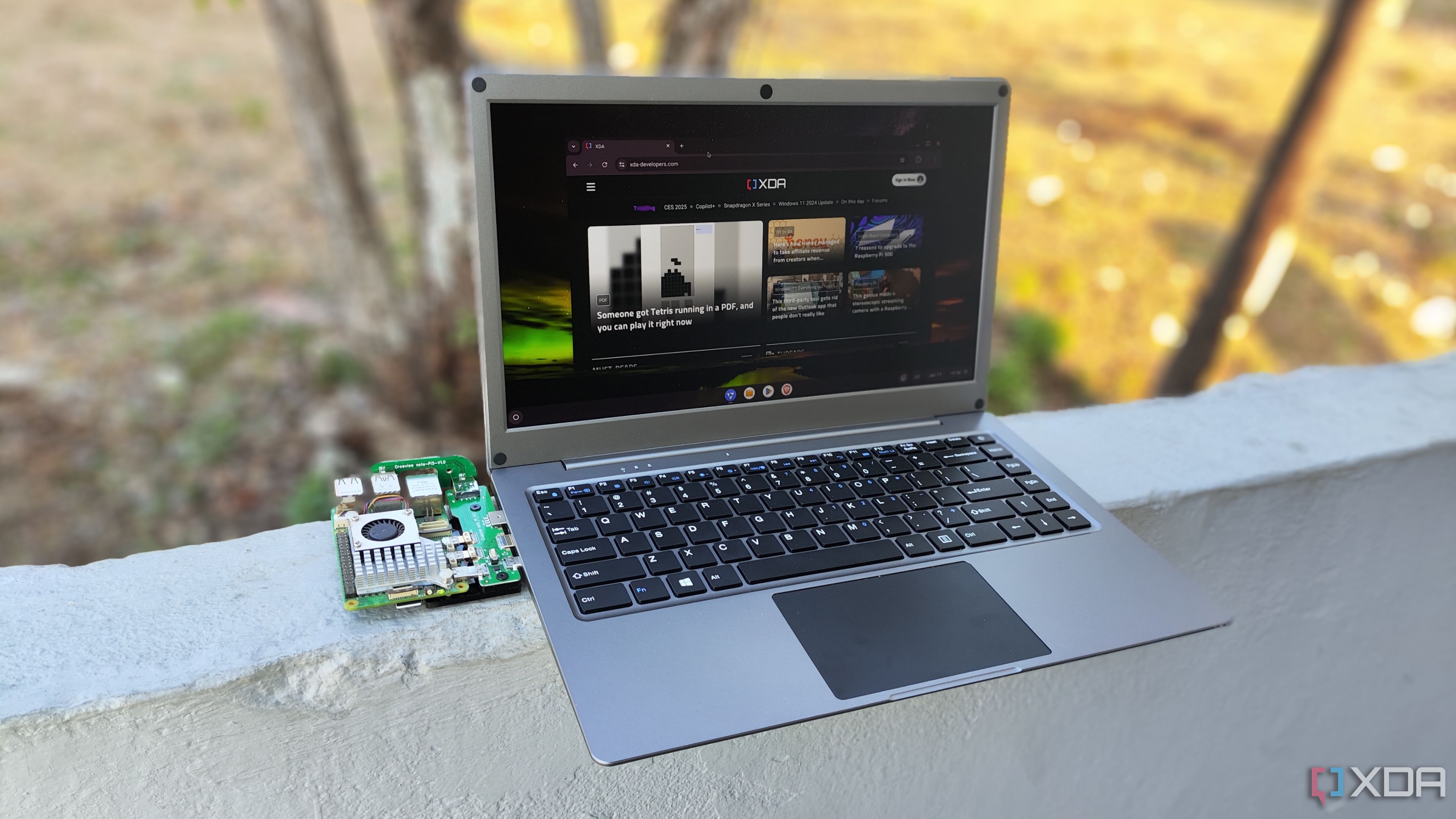 Running FydeOS on the Raspberry Pi 5, with the SBC connected to the CrowView Note 14