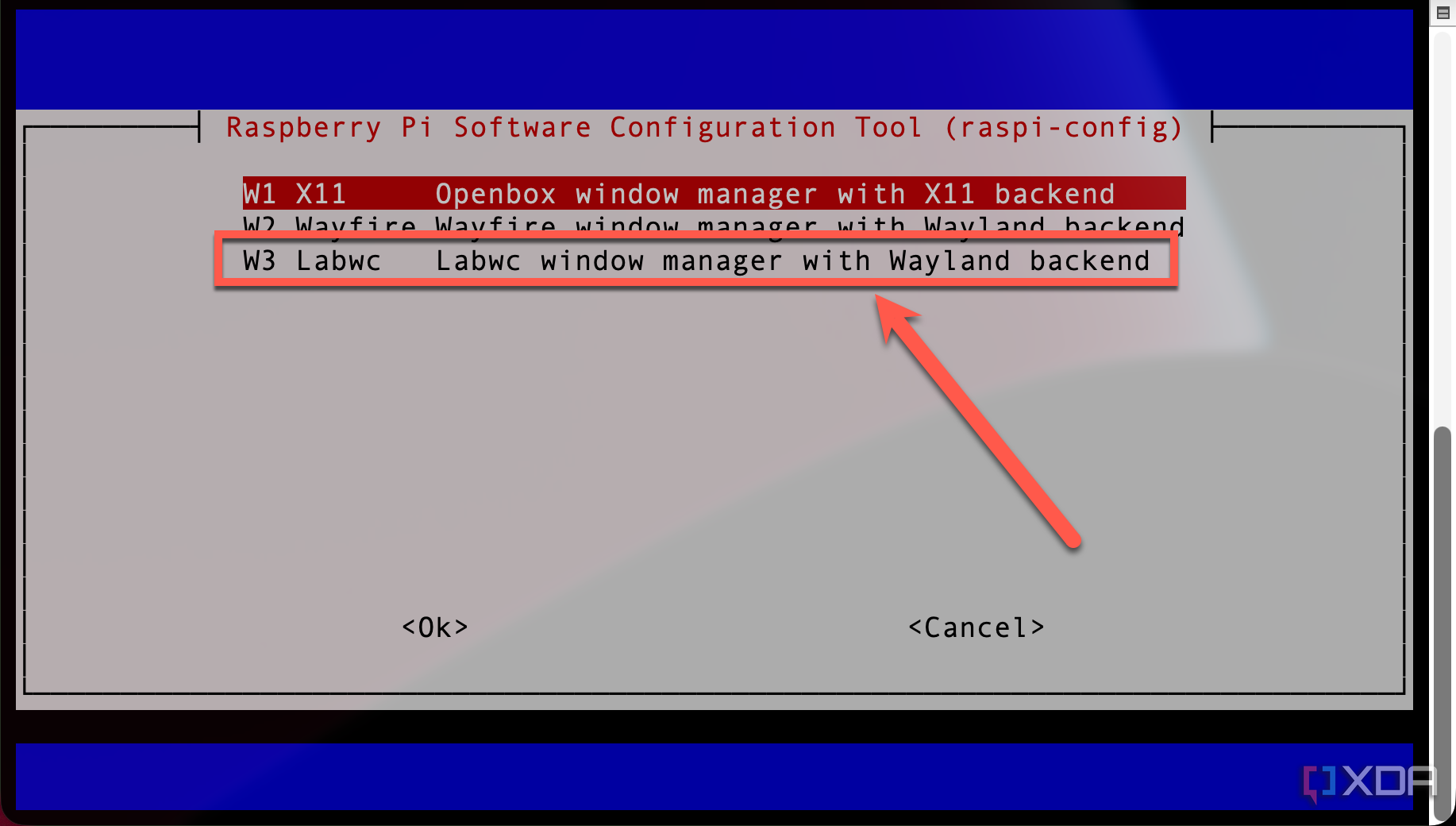 raspi-config Labwc window manager with Wayland backend