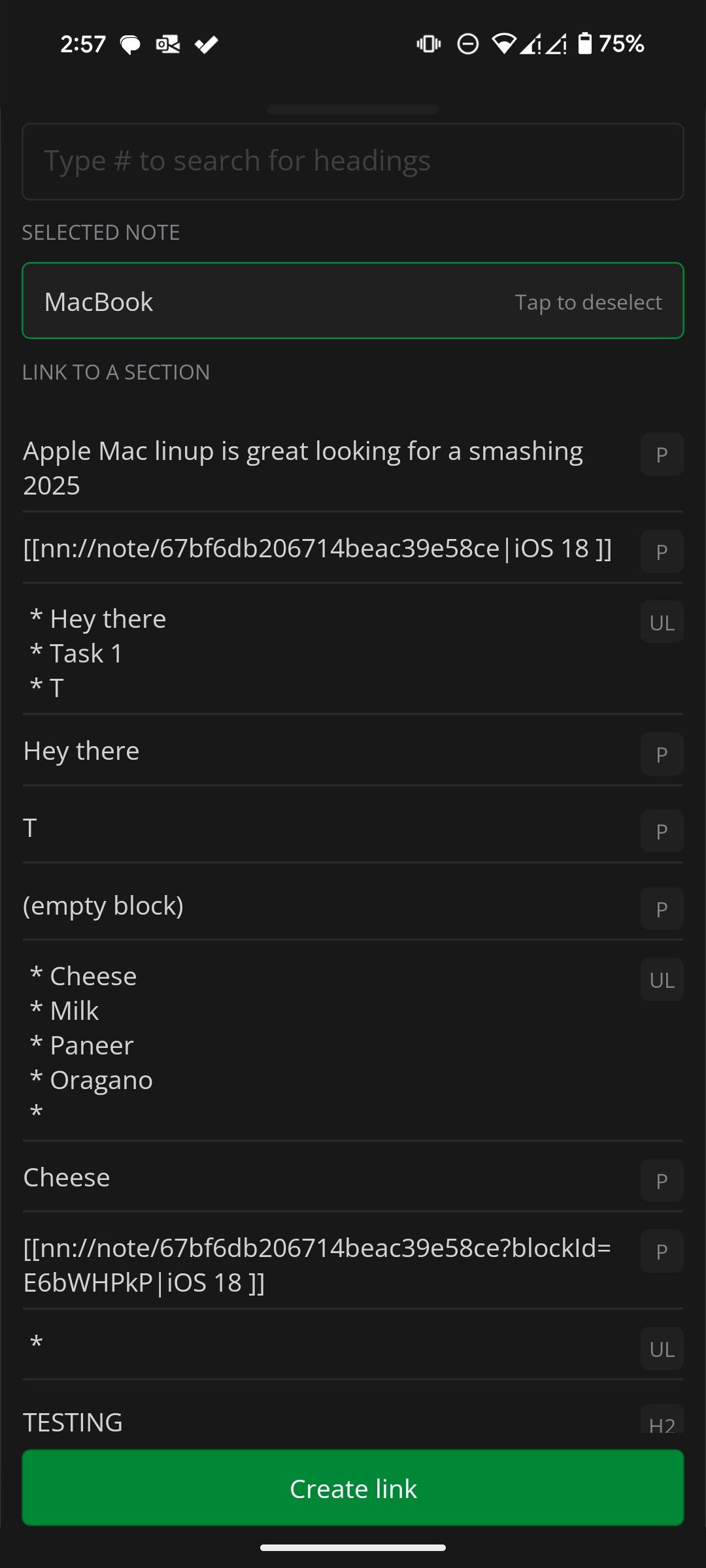 Create links in notesnook