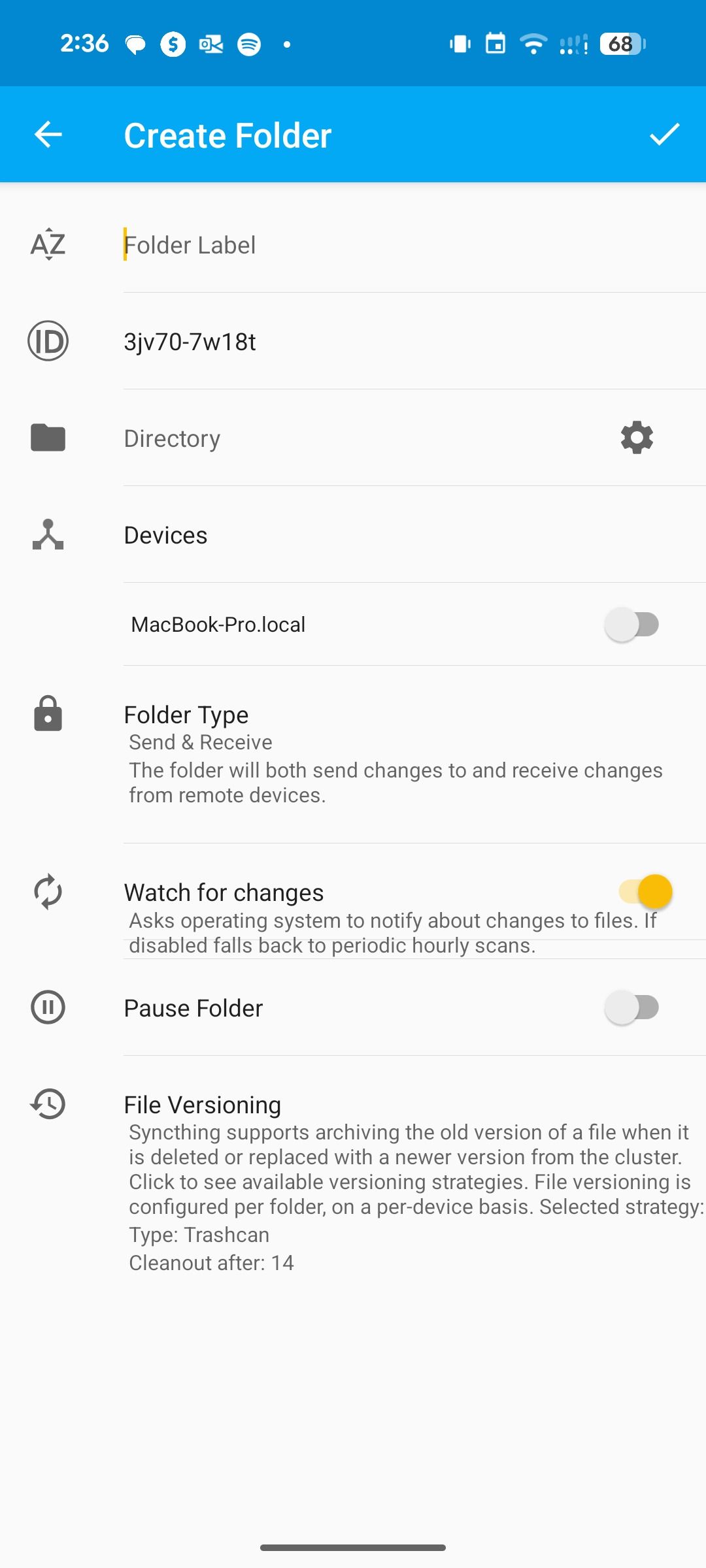 Syncthing add a folder