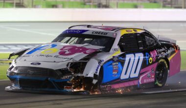Stunning restart pileup collects ten NASCAR Xfinity cars after weather delay