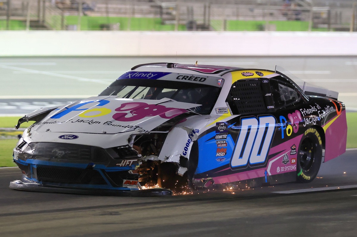 Stunning restart pileup collects ten NASCAR Xfinity cars after weather delay