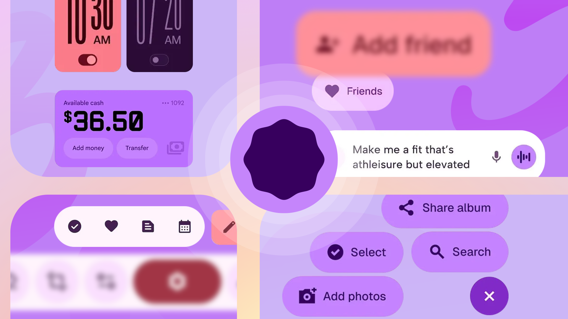 A sampling of Material 3 Expressive-style components.