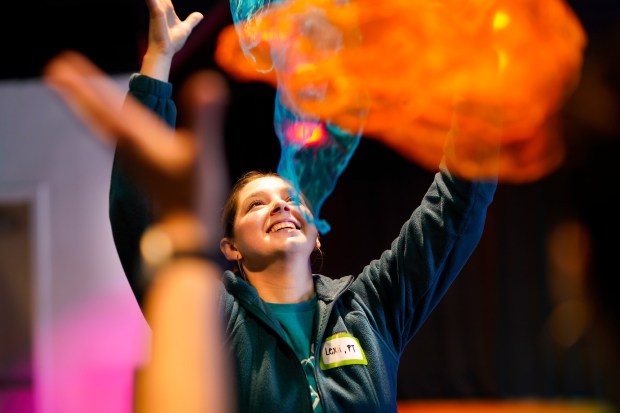 Lexii Regina Alcaraz worked with a scarf as a prop during one of the dance exercises at the San Diego Neurodance held at The Chrysalis: Monarch Center for the Arts on Saturday, April 19, 2025, in San Diego, CA.  (Nelvin C. Cepeda / The San Diego Union-Tribune)
