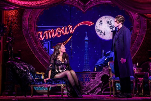 Karen Olivo as Satine and Aaron Tveit as Christian in "Moulin Rouge!" on Broadway. (Matthew Murphy)