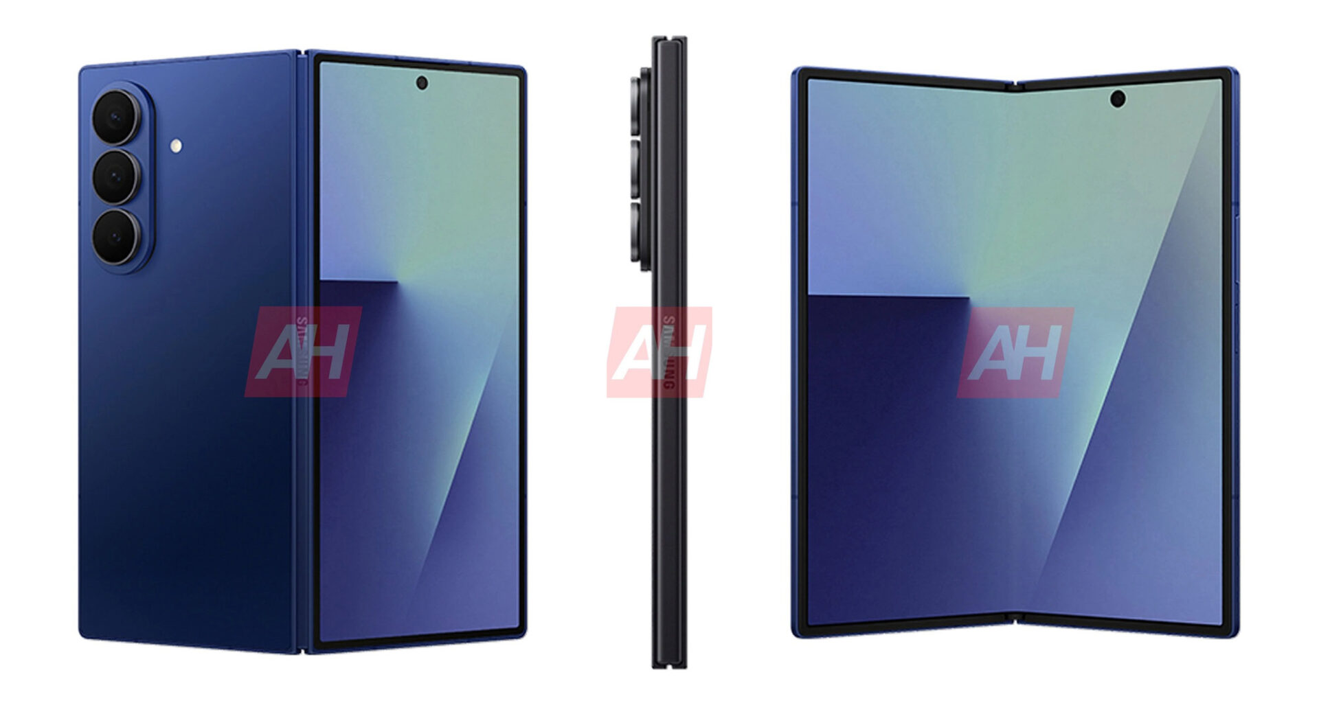 Three alleged official renders of the Galaxy Z Fold 7