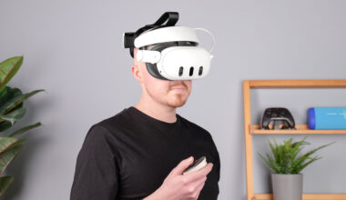 Kiwi Design H4 Boost Halo Battery Strap with Meta Quest 3 on person holding controller and plant and shelf in background