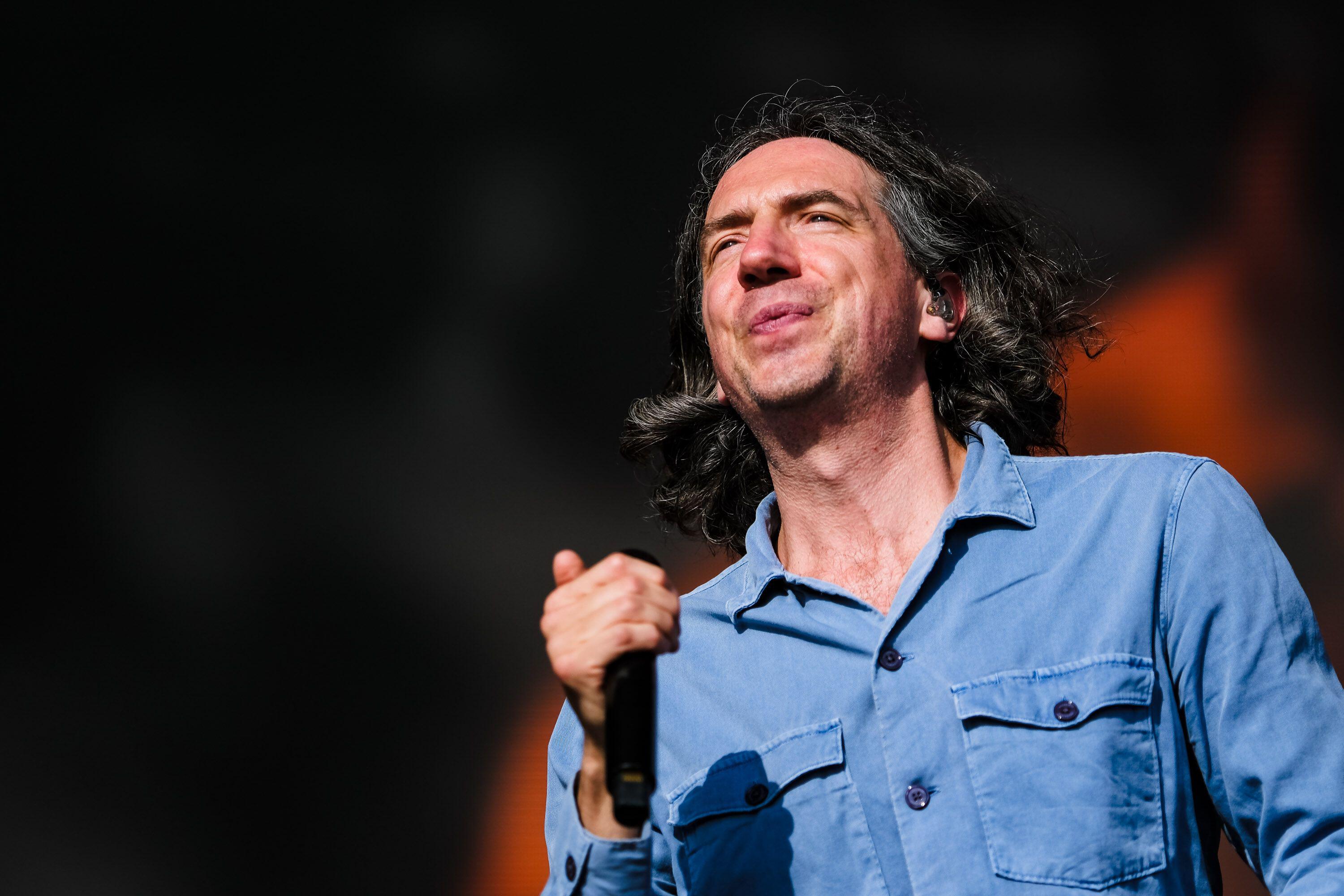 Gary Lightbody of Snow Patrol performing at Glastonbury Festival.