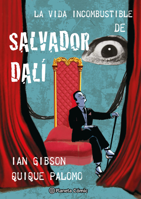 Illustration of a book cover featuring Salvador Dalí sitting on a throne.
