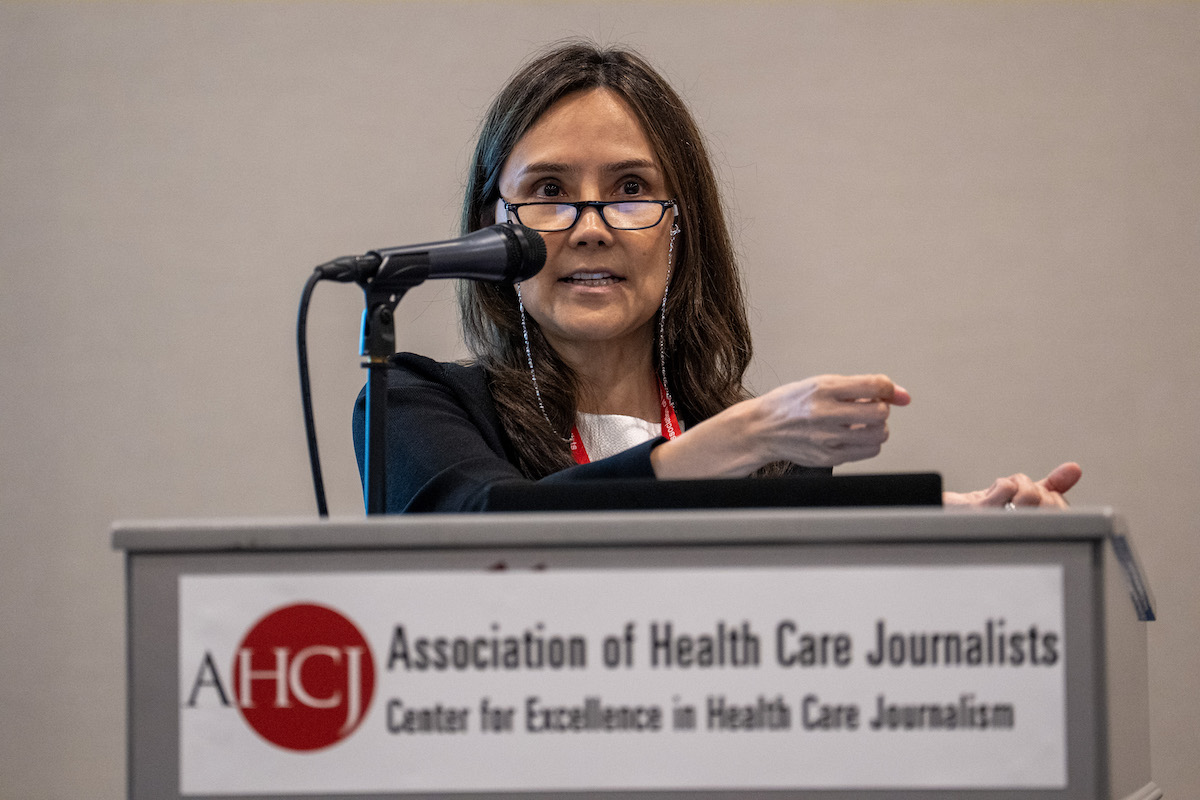 Panelist Genevieve Kanter, Ph.D., speaks at the HJ25 session "Finding true efficiencies in the U.S. health care system."