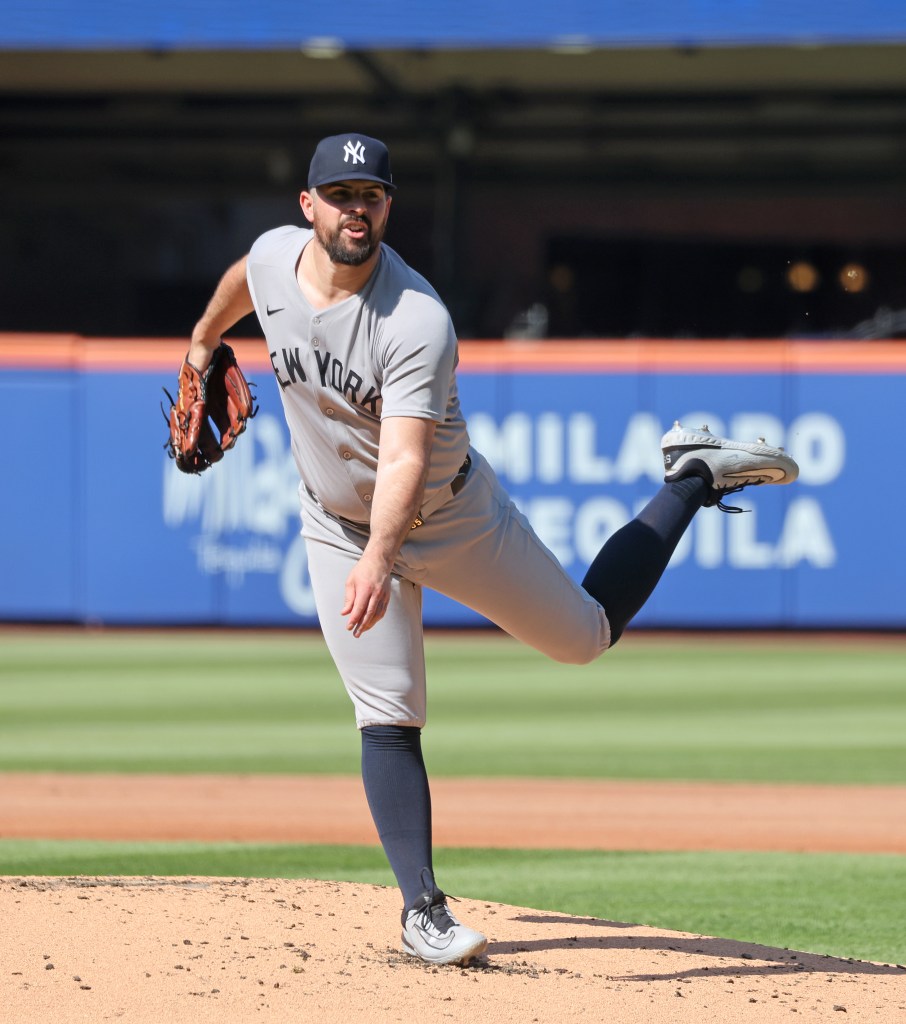 Carlos Rodón #55 of the New York Yankees throws a pitch during the first inning. 

