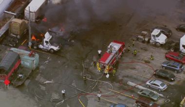 Semi-trucks on fire at McCook, Illinois facility and lot