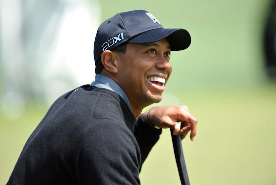 Four-time Masters winner Tiger Woods on the practice green at Augusta National.© Jack Gruber &sol; USA TODAY NETWORK via Imagn Images